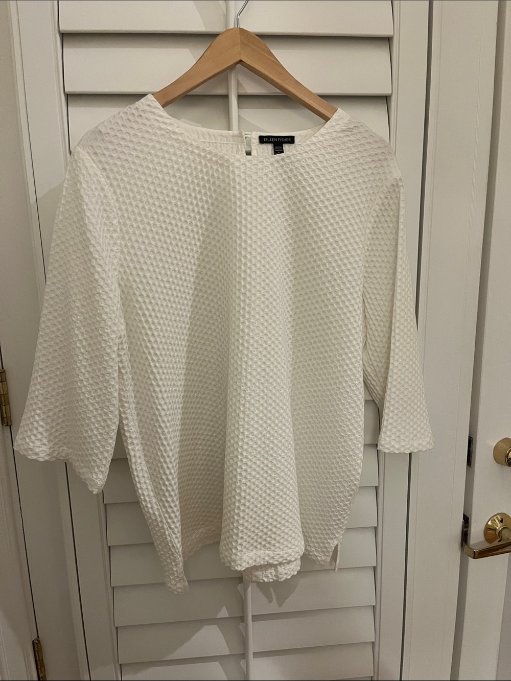 Eileen Fisher Cream Waffle-Knit 3/4 Sleeve Tunic